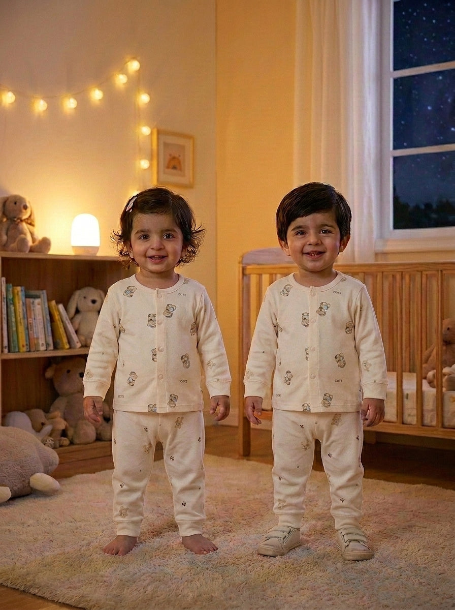 Cute Teddy Sky Blue 2-Piece Premium Soft Cotton Full Sleeve Night Suit