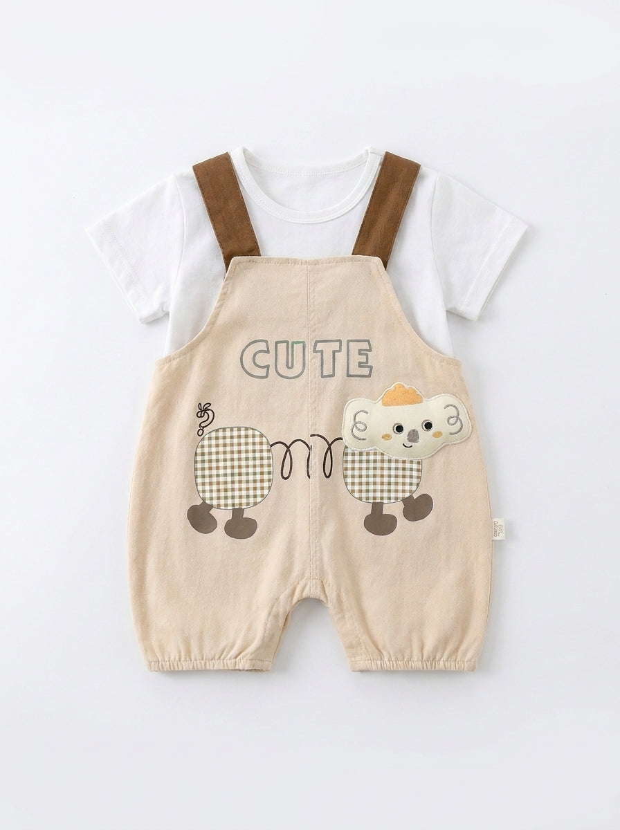 Yibeiwa Cute 2-Piece Dungaree Shorts Set