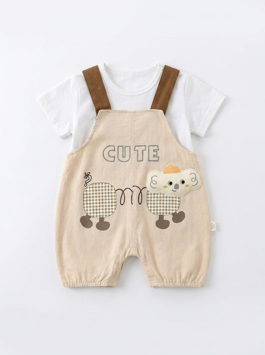 Yibeiwa Cute 2-Piece Dungaree Shorts Set
