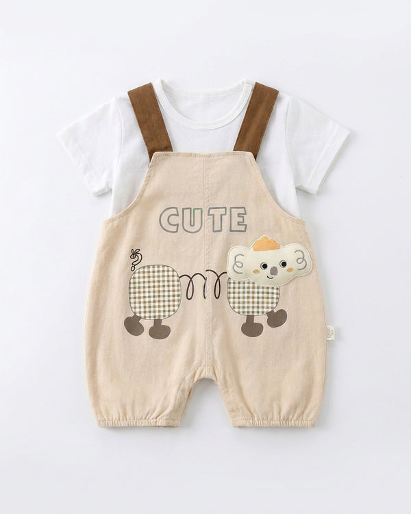 Yibeiwa Cute 2-Piece Dungaree Shorts Set