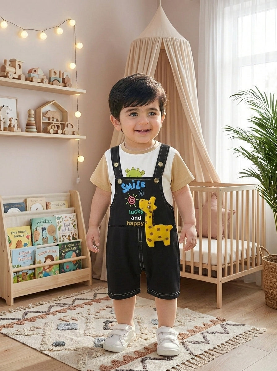 Lucky Giraffe 2-Piece Premium Denim Dungaree Shorts Set