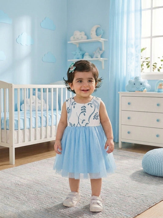 Fairy Magic Baby Girls Floral Printed Top & Tulle Mesh Tutu Dress