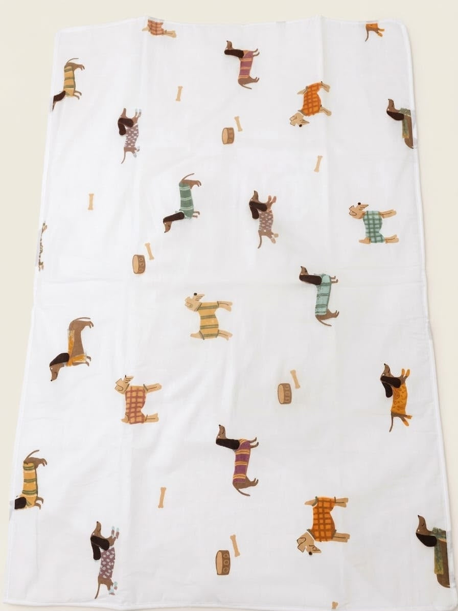 White Dachshund & Puppy Printed Baby Waterproof Dry Sheet