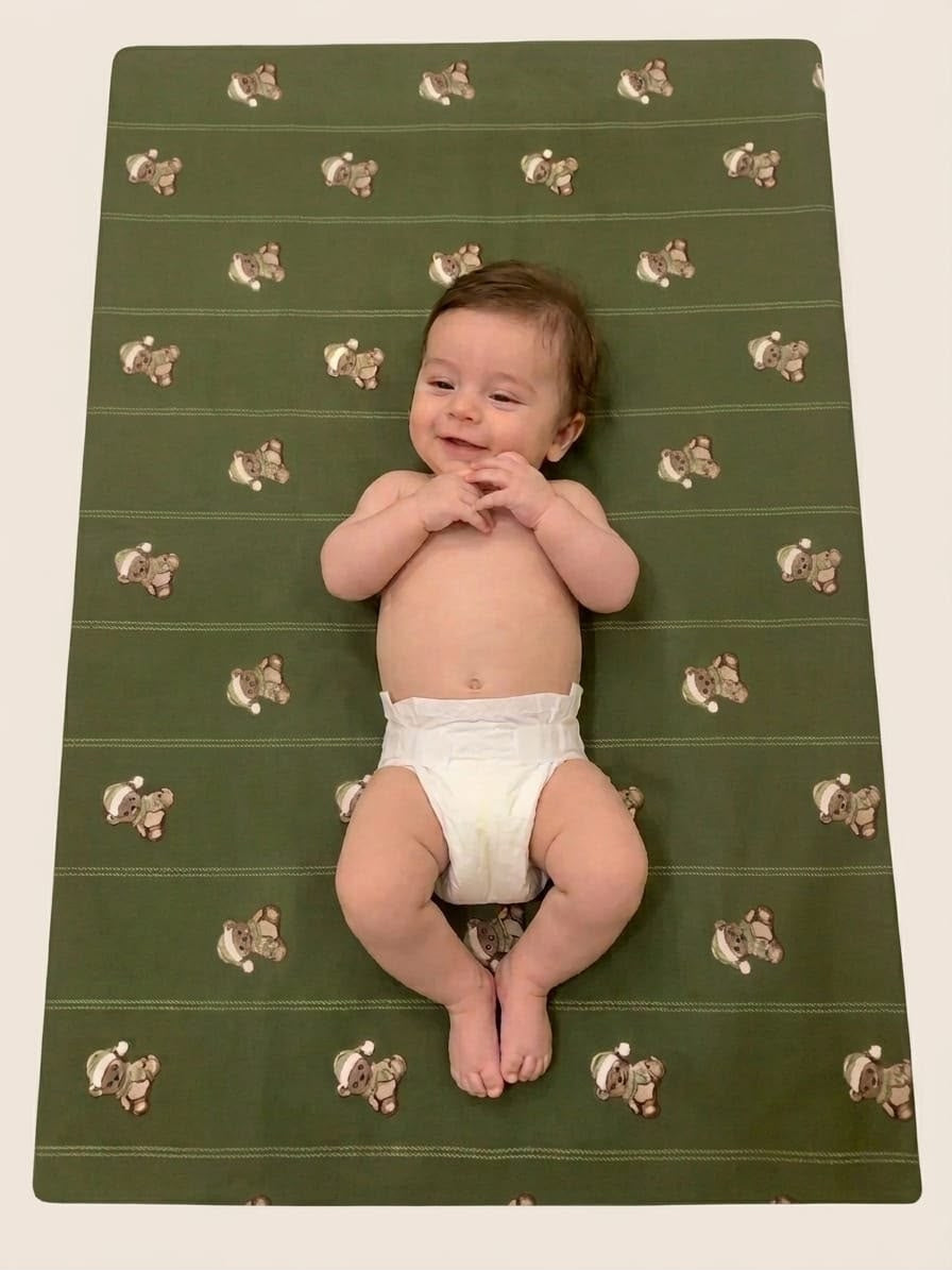Olive Green Teddy Bear Striped Baby Waterproof Dry Sheet