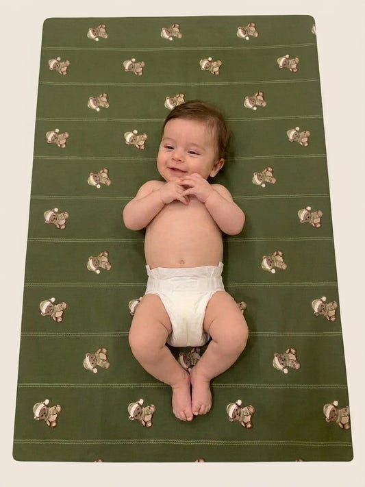 Olive Green Teddy Bear Striped Baby Waterproof Dry Sheet