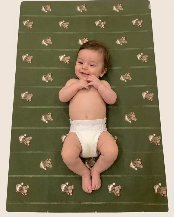 Olive Green Teddy Bear Striped Baby Waterproof Dry Sheet