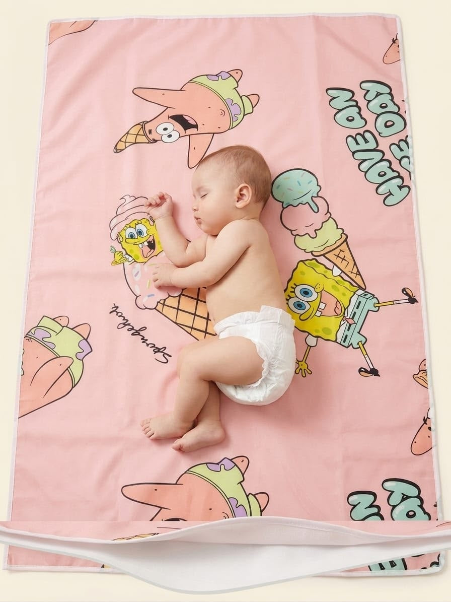 Pink SpongeBob & Patrick Printed Baby Waterproof Dry Sheet