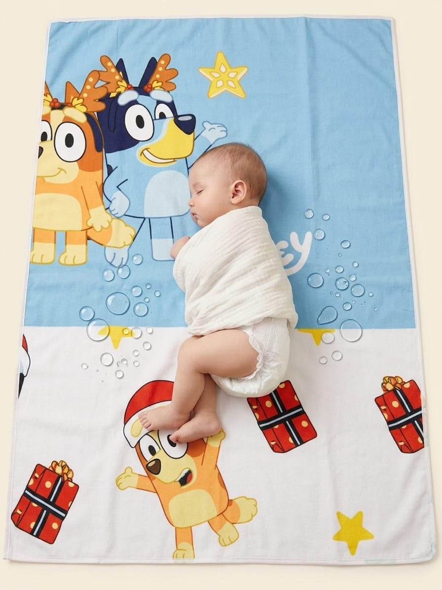 Bluey & Bingo Christmas Printed Baby Waterproof Dry Sheet