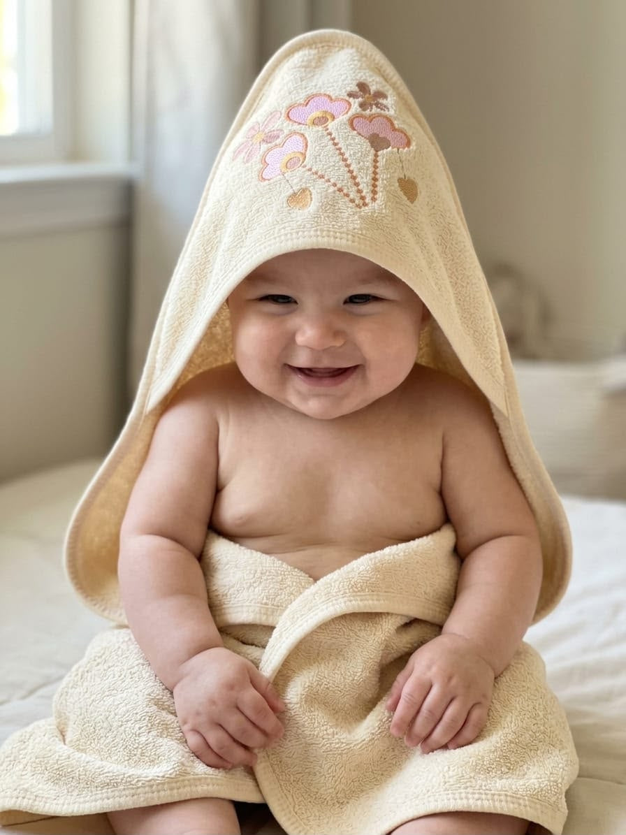 Soft Floral Embroidered Baby Hooded Bath Towel