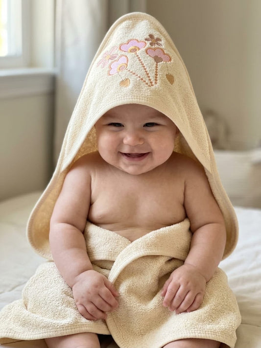 Soft Floral Embroidered Baby Hooded Bath Towel