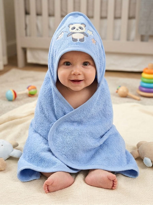 Blue Panda Embroidered Baby Hooded Bath Towel