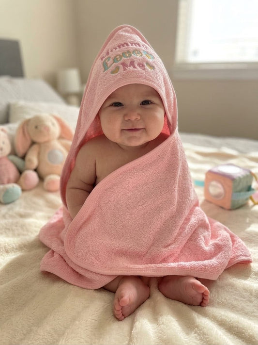 Pink Embroidered Baby Hooded Bath Towel