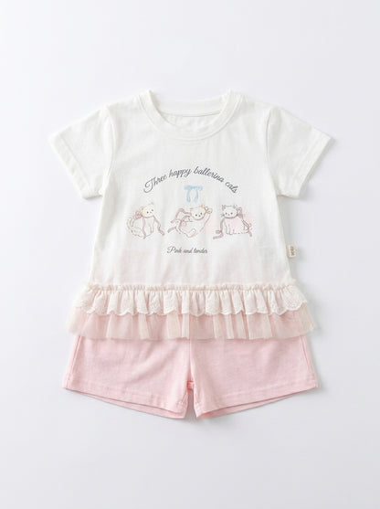 Happy Cats 2-Piece Premium Cotton Ruffle T-Shirt & Shorts Set