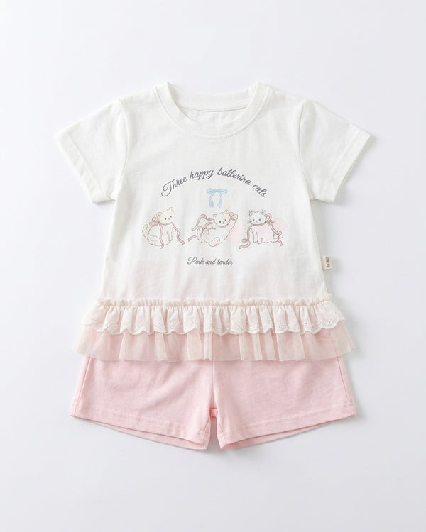 Happy Cats 2-Piece Premium Cotton Ruffle T-Shirt & Shorts Set