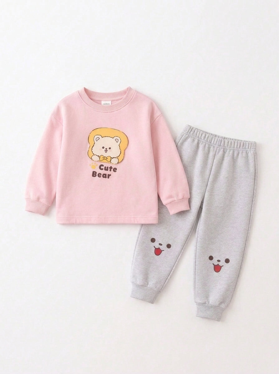 Pink Cute Bear Baby Sweatshirt Co-Ord Set