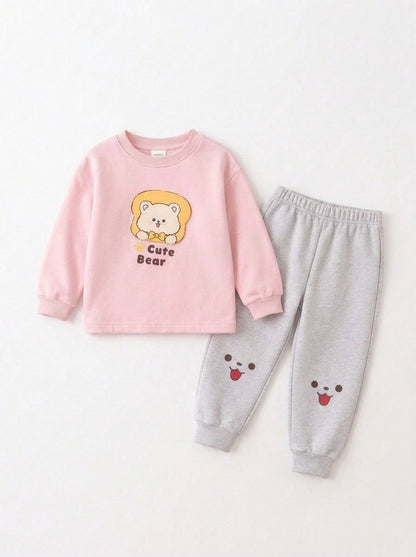 Pink Cute Bear Baby Sweatshirt Co-Ord Set