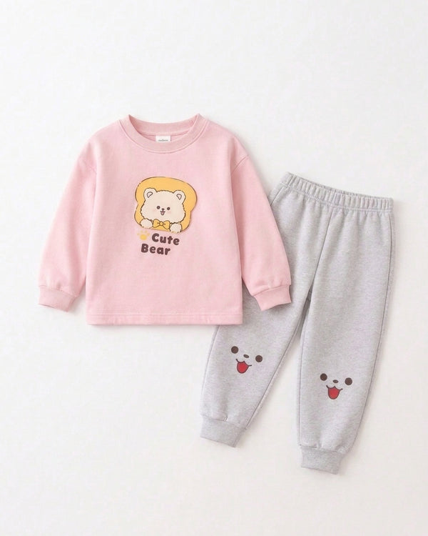 Pink Cute Bear Baby Sweatshirt Co-Ord Set