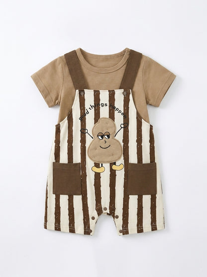 Striped Premium Cotton Tee & Dungaree Overalls Romper Set