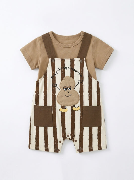 Striped Premium Cotton Tee & Dungaree Overalls Romper Set