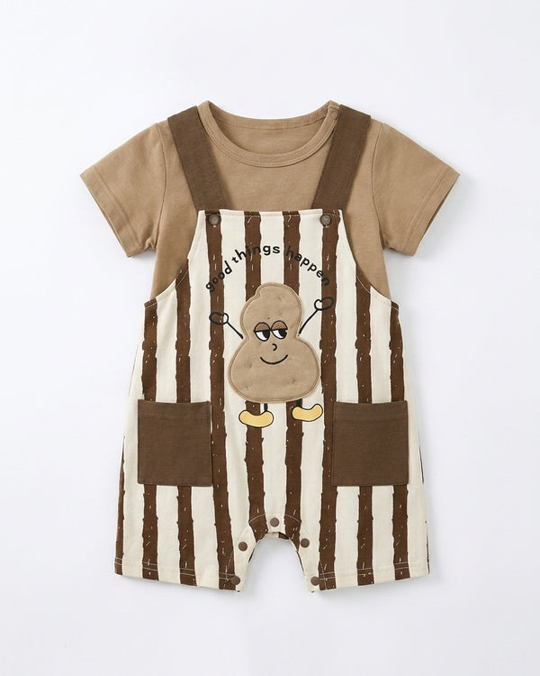 Striped Premium Cotton Tee & Dungaree Overalls Romper Set
