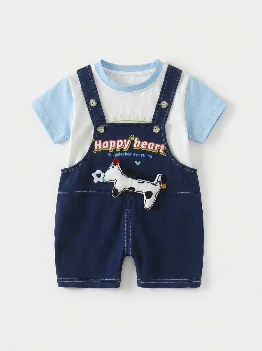 Snoopy Day 2-Piece Premium Denim Dungaree Shorts Set