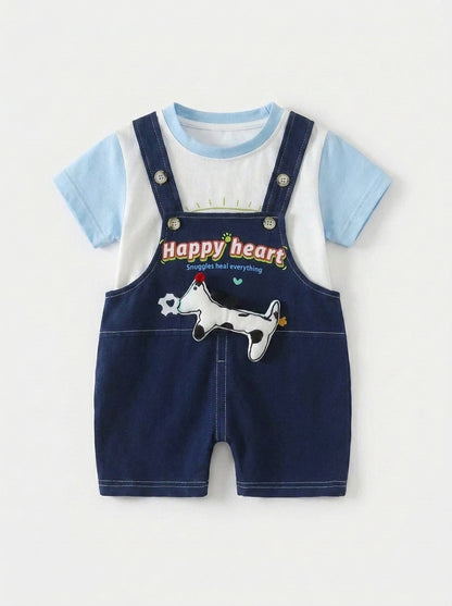 Snoopy Day 2-Piece Premium Denim Dungaree Shorts Set