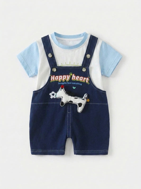 Snoopy Day 2-Piece Premium Denim Dungaree Shorts Set