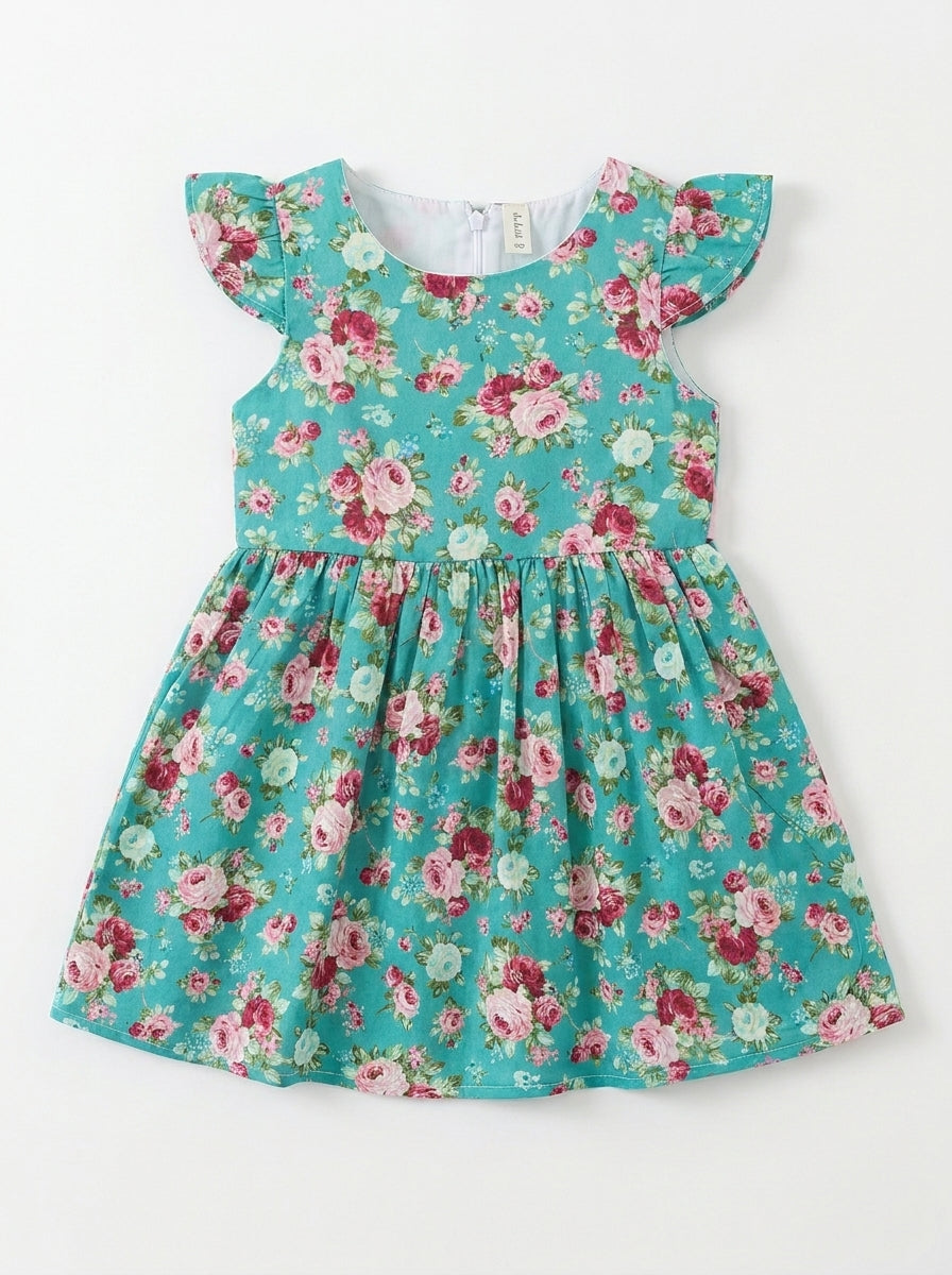 Sea Floral Premium Cotton Vintage Ruffle Frock