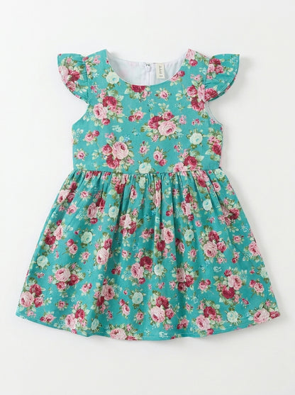 Sea Floral Premium Cotton Vintage Ruffle Frock