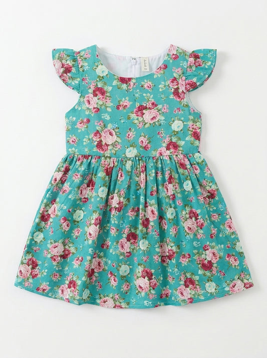 Sea Floral Premium Cotton Vintage Ruffle Frock