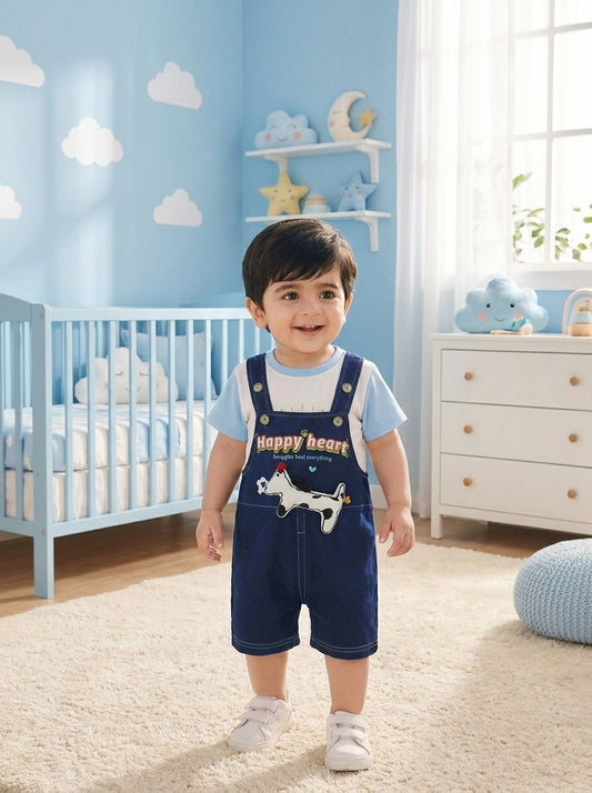 Snoopy Day 2-Piece Premium Denim Dungaree Shorts Set